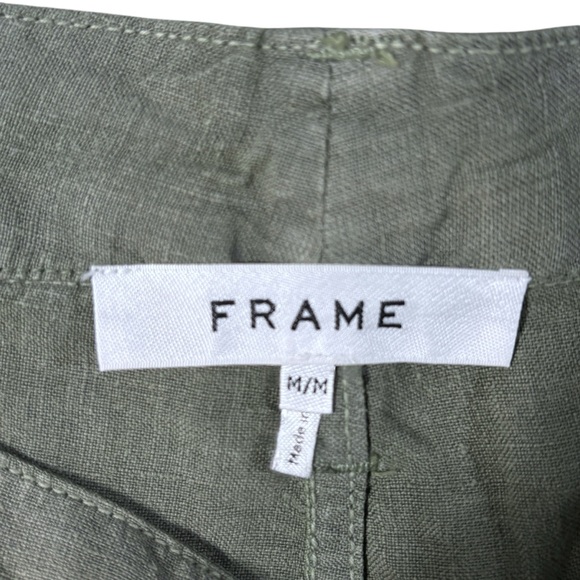 Frame Le Beau 100% Linen Military Green Cropped Pants Button Fly - Picture 10 of 15